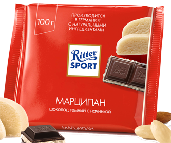 Шоколад "Ritter Sport" Темный с марципаном, 100 гр