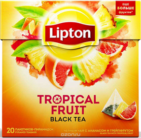 LIPTON TROPICAL FRUIT BLACK TEA 20 пирамидок